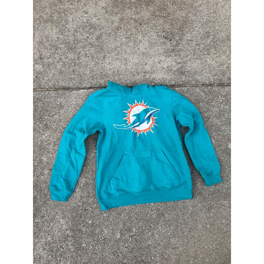 NFL Team Apparel Miami Dolphins Youth Hoodie Aqua Teal Logo Sweatshirt L 14/16